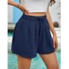 imageFlygo Flowy Shorts for Women Summer Casual High Waist Wide Leg Drawstring Shorts with PocketsNavy Blue