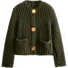 imageFlygo Cropped Cardigan Sweaters for Women Long Sleeve Cable Knit Cardigan Open Front Chunky Cardigan Sweaters with PocketsArmy Green