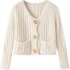 imageFlygo Cropped Cardigan Sweaters for Women Long Sleeve Cable Knit Cardigan Open Front Chunky Cardigan Sweaters with PocketsBeige