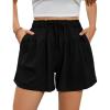 imageFlygo Flowy Shorts for Women Summer Casual High Waisted Wide Leg Drawstring Shorts with PocketsBlackL