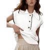 imageFlygo Womens Sweater Vest Lapel Button Down Sleeveless Tank Tops Cap Sleeve Knit Pullover Summer Spring Sweaters Vest TopBeige