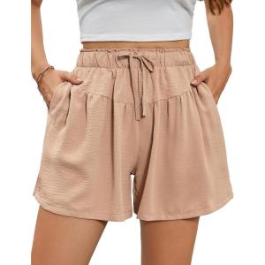 imageFlygo Flowy Shorts for Women Summer Casual High Waist Wide Leg Drawstring Shorts with PocketsKhaki