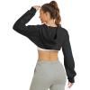imageFlygo Womens Cut Out Super Cropped Hoodie Long Sleeve Hooded Sweatshirt Pullover Active Top01 Black