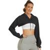 imageFlygo Womens Cut Out Super Cropped Hoodie Long Sleeve Hooded Sweatshirt Pullover Active Top01 Black