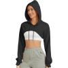 imageFlygo Womens Cut Out Super Cropped Hoodie Long Sleeve Hooded Sweatshirt Pullover Active Top01 Black