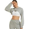 imageFlygo Womens Cut Out Super Cropped Hoodie Long Sleeve Hooded Sweatshirt Pullover Active Top01 Grey
