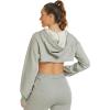 imageFlygo Womens Cut Out Super Cropped Hoodie Long Sleeve Hooded Sweatshirt Pullover Active Top01 Grey