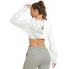imageFlygo Womens Cut Out Super Cropped Hoodie Long Sleeve Hooded Sweatshirt Pullover Active Top01 White