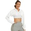 imageFlygo Womens Cut Out Super Cropped Hoodie Long Sleeve Hooded Sweatshirt Pullover Active Top01 White