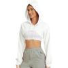 imageFlygo Womens Cut Out Super Cropped Hoodie Long Sleeve Hooded Sweatshirt Pullover Active Top01 White