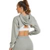 imageFlygo Womens Cut Out Super Cropped Hoodie Long Sleeve Hooded Sweatshirt Pullover Active TopGrey
