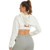 imageFlygo Womens Cut Out Super Cropped Hoodie Long Sleeve Hooded Sweatshirt Pullover Active TopWhite