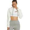 imageFlygo Womens Cut Out Super Cropped Hoodie Long Sleeve Hooded Sweatshirt Pullover Active TopWhite