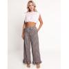 imageFlygo Womens Gingham Pants Y2K Cotton Wide Leg Ruffle Hem Lounge Pants Plaid Elastic Wasited Trouser with PocketsCoffee