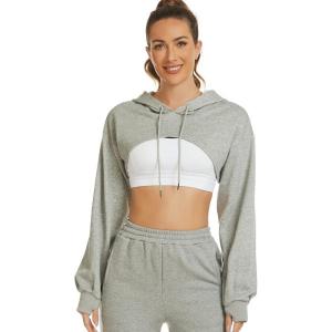 imageFlygo Womens Cut Out Super Cropped Hoodie Long Sleeve Hooded Sweatshirt Pullover Active Top01 Grey
