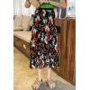 imageFlygo Womens High Waisted Boho Floral Print Pleated Chiffon Midi SkirtBlack