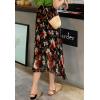 imageFlygo Womens High Waisted Boho Floral Print Pleated Chiffon Midi SkirtBlack