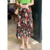 imageFlygo Womens High Waisted Boho Floral Print Pleated Chiffon Midi SkirtBlack