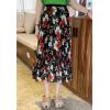 imageFlygo Womens High Waisted Boho Floral Print Pleated Chiffon Midi SkirtBlack
