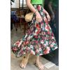 imageFlygo Womens High Waisted Boho Floral Print Pleated Chiffon Midi SkirtBlack