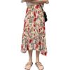imageFlygo Womens High Waisted Boho Floral Print Pleated Chiffon Midi SkirtBeige