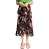 imageFlygo Womens High Waisted Boho Floral Print Pleated Chiffon Midi SkirtBlack