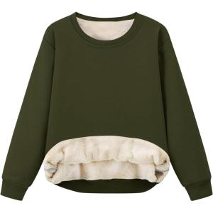 imageFlygo Unisex Boys Girls Fleece Lined Crewneck Sweatshirt Kids Warm Sherpa Pullover Sweater Sweatshirts Fall Winter ClothesArmy Green