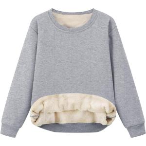 imageFlygo Unisex Boys Girls Fleece Lined Crewneck Sweatshirt Kids Warm Sherpa Pullover Sweater Sweatshirts Fall Winter ClothesLight Grey