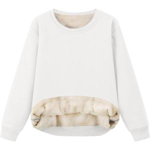imageFlygo Unisex Boys Girls Fleece Lined Crewneck Sweatshirt Kids Warm Sherpa Pullover Sweater Sweatshirts Fall Winter ClothesWhite