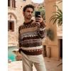imageFlygo Mens Vintage Grandpa Sweater Crewneck Oversized Striped Aztec Cable Knit Pullover Unisex Jumper TopsCoffee