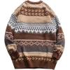 imageFlygo Mens Vintage Grandpa Sweater Crewneck Oversized Striped Aztec Cable Knit Pullover Unisex Jumper TopsCoffee