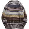 imageFlygo Mens Vintage Grandpa Sweater Crewneck Oversized Striped Aztec Cable Knit Pullover Unisex Jumper TopsGrey