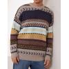 imageFlygo Mens Vintage Grandpa Sweater Crewneck Oversized Striped Aztec Cable Knit Pullover Unisex Jumper TopsGrey
