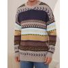 imageFlygo Mens Vintage Grandpa Sweater Crewneck Oversized Striped Aztec Cable Knit Pullover Unisex Jumper TopsGrey