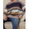 imageFlygo Mens Vintage Grandpa Sweater Crewneck Oversized Striped Aztec Cable Knit Pullover Unisex Jumper TopsGrey