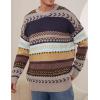 imageFlygo Mens Vintage Grandpa Sweater Crewneck Oversized Striped Aztec Cable Knit Pullover Unisex Jumper TopsGrey