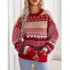 imageFlygo Mens Vintage Grandpa Sweater Crewneck Oversized Striped Aztec Cable Knit Pullover Unisex Jumper TopsRed
