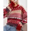 imageFlygo Mens Vintage Grandpa Sweater Crewneck Oversized Striped Aztec Cable Knit Pullover Unisex Jumper TopsRed