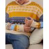 imageFlygo Mens Vintage Grandpa Sweater Crewneck Oversized Striped Aztec Cable Knit Pullover Unisex Jumper TopsYellow