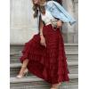 imageFlygo Womens Long Maxi Tulle Skirts A Line Ruffle High Waisted Tiered Layered Mesh Tutu Skirt PetticoatBurgundy