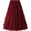 imageFlygo Womens Long Maxi Tulle Skirts A Line Ruffle High Waisted Tiered Layered Mesh Tutu Skirt PetticoatBurgundy