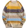 imageFlygo Mens Vintage Grandpa Sweater Crewneck Oversized Striped Aztec Cable Knit Pullover Unisex Jumper TopsYellow