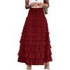 imageFlygo Womens Long Maxi Tulle Skirts A Line Ruffle High Waisted Tiered Layered Mesh Tutu Skirt PetticoatBurgundy