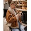 imageFlygo Womens Faux Suede Jacket Lapel Sherpa Lined Jacket Button Down Fleece Jacket Winter CoatsCamel