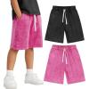 imageFlygo 2 Pack Boys Girls Cotton Shorts Acid Washed Active Pull On Jogger Shorts Kids Casual Athletic Loose Fit 514YBlackRoseXLarge