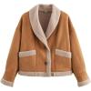 imageFlygo Womens Faux Suede Jacket Lapel Sherpa Lined Jacket Button Down Fleece Jacket Winter CoatsCamel