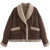 imageFlygo Womens Faux Suede Jacket Lapel Sherpa Lined Jacket Button Down Fleece Jacket Winter CoatsCoffee
