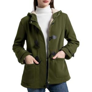 imageFlygo Sherpa Lined Winter Jackets for Women Fleece Hoodie Jacket Warm Fall Winter Toggle Duffle CoatsArmy Green