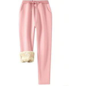 imageFlygo Womens Sherpa Fleece Lined Joggers Sweatpants Winter Warm Pants with Pockets XS2XL02 Pink Straight