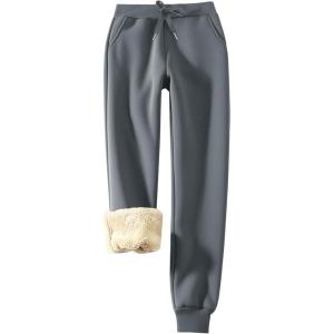 imageFlygo Womens Sherpa Fleece Lined Joggers Sweatpants Winter Warm Pants with Pockets XS2XLAshgrey